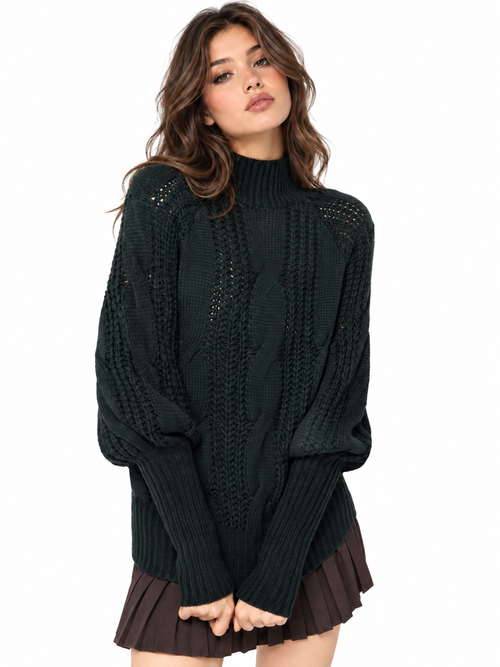 KILLSTAR Hallowbite Sweater Green Chunky Knit High Neck Gothic Jumper - UK 4XL - Sweaters