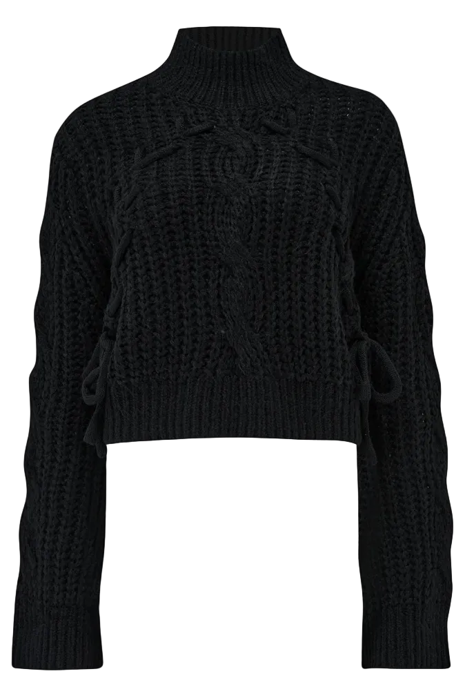 KILLSTAR Hexelore black chunky knit sweater front view